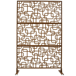 English Elm Outdoor Freestanding Geometric Metal Privacy Panel for Patio Balcony Deck Garden Brown W465P193254
