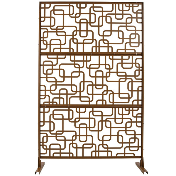 English Elm Outdoor Freestanding Geometric Metal Privacy Panel for Patio Balcony Deck Garden Brown W465P193254