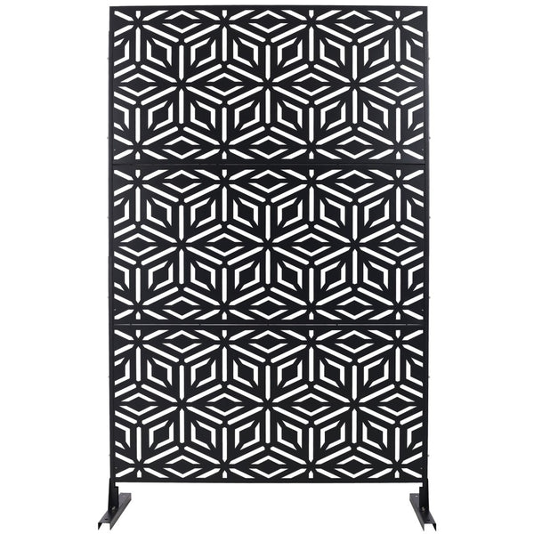 English Elm Outdoor Freestanding Metal Privacy Screen Laser Cut Panel for Patio Deck or Garden Black W465P193263