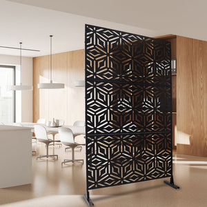 English Elm Outdoor Freestanding Metal Privacy Screen Laser Cut Panel for Patio Deck or Garden Black W465P193263
