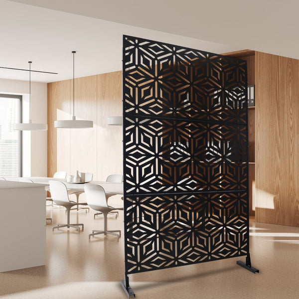 English Elm Outdoor Freestanding Metal Privacy Screen Laser Cut Panel for Patio Deck or Garden Black W465P193263