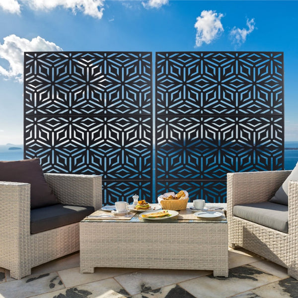 English Elm Outdoor Freestanding Metal Privacy Screen Laser Cut Panel for Patio Deck or Garden Black W465P193263