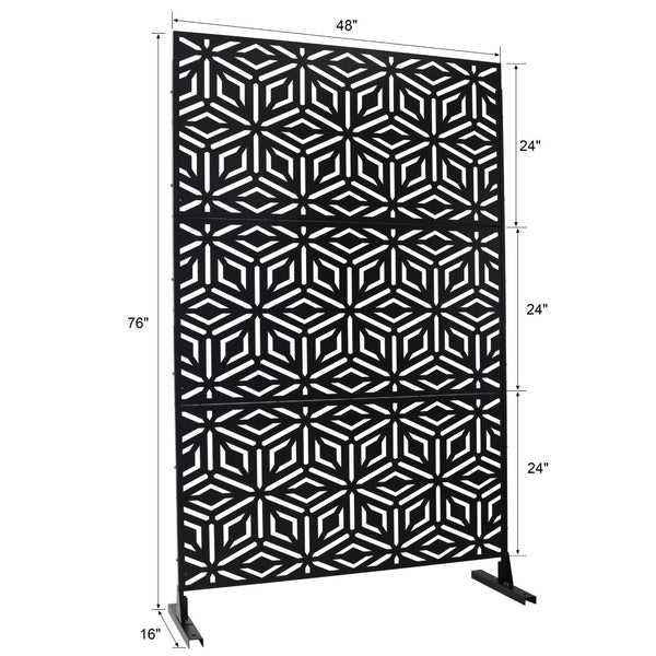 English Elm Outdoor Freestanding Metal Privacy Screen Laser Cut Panel for Patio Deck or Garden Black W465P193263