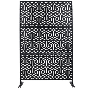 English Elm Outdoor Freestanding Metal Privacy Screen Laser Cut Panel for Patio Deck or Garden Black W465P193263