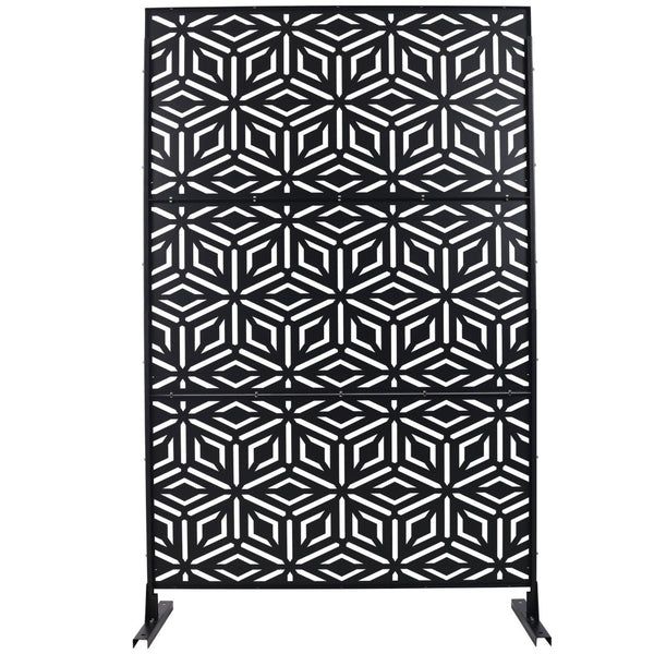 English Elm Outdoor Freestanding Metal Privacy Screen Laser Cut Panel for Patio Deck or Garden Black W465P193263
