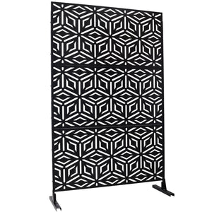 English Elm Outdoor Freestanding Metal Privacy Screen Laser Cut Panel for Patio Deck or Garden Black W465P193263