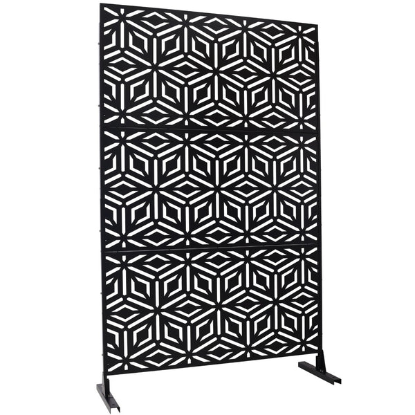 English Elm Outdoor Freestanding Metal Privacy Screen Laser Cut Panel for Patio Deck or Garden Black W465P193263