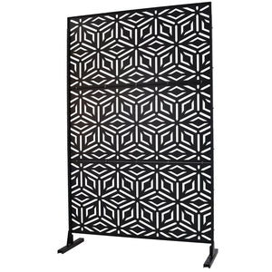 English Elm Outdoor Freestanding Metal Privacy Screen Laser Cut Panel for Patio Deck or Garden Black W465P193263