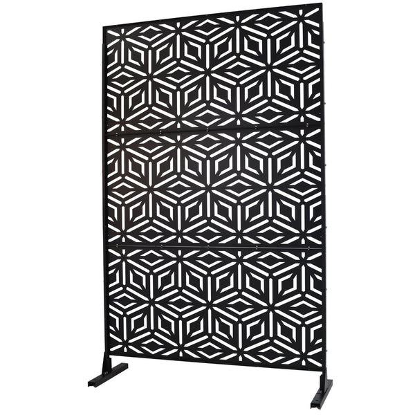 English Elm Outdoor Freestanding Metal Privacy Screen Laser Cut Panel for Patio Deck or Garden Black W465P193263