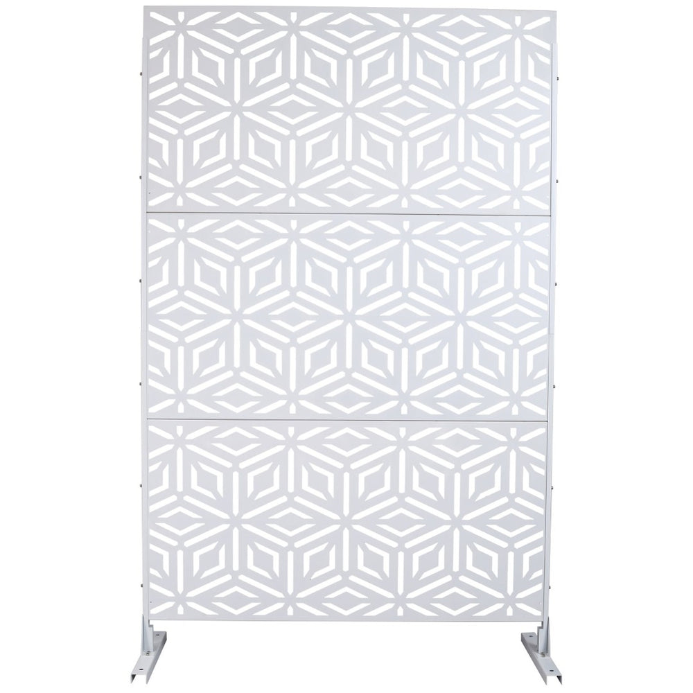 English Elm Outdoor Freestanding Metal Privacy Screen Geometric Lattice Panel for Deck Patio Garden White PS115 W465P193266
