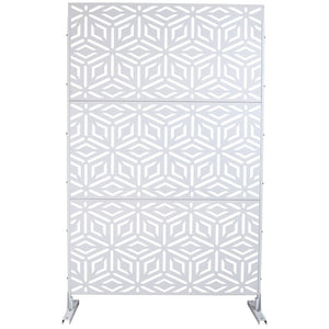 English Elm Outdoor Freestanding Metal Privacy Screen Geometric Lattice Panel for Deck Patio Garden White PS115 W465P193266