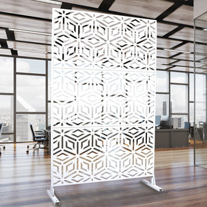 English Elm Outdoor Freestanding Metal Privacy Screen Geometric Lattice Panel for Deck Patio Garden White PS115 W465P193266