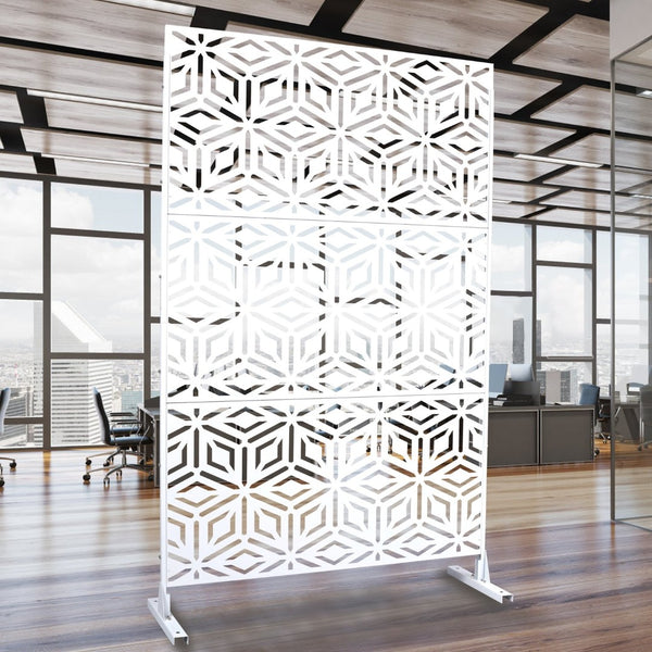 English Elm Outdoor Freestanding Metal Privacy Screen Geometric Lattice Panel for Deck Patio Garden White PS115 W465P193266