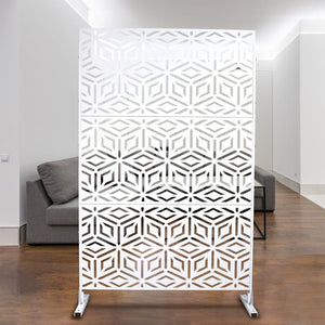 English Elm Outdoor Freestanding Metal Privacy Screen Geometric Lattice Panel for Deck Patio Garden White PS115 W465P193266