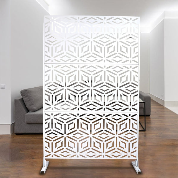 English Elm Outdoor Freestanding Metal Privacy Screen Geometric Lattice Panel for Deck Patio Garden White PS115 W465P193266