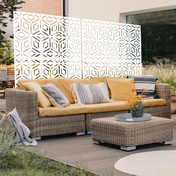 English Elm Outdoor Freestanding Metal Privacy Screen Geometric Lattice Panel for Deck Patio Garden White PS115 W465P193266
