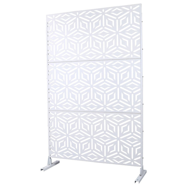 English Elm Outdoor Freestanding Metal Privacy Screen Geometric Lattice Panel for Deck Patio Garden White PS115 W465P193266