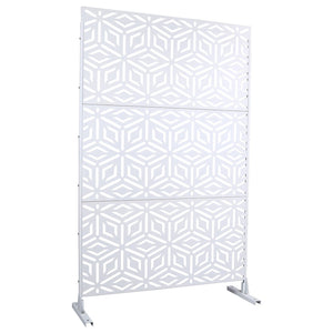English Elm Outdoor Freestanding Metal Privacy Screen Geometric Lattice Panel for Deck Patio Garden White PS115 W465P193266