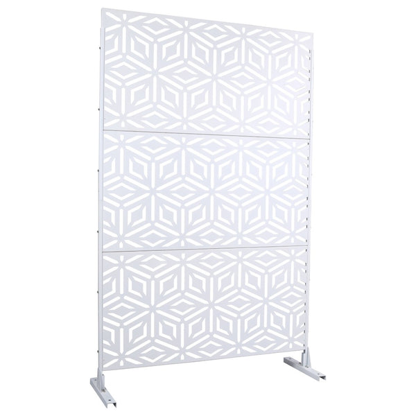 English Elm Outdoor Freestanding Metal Privacy Screen Geometric Lattice Panel for Deck Patio Garden White PS115 W465P193266