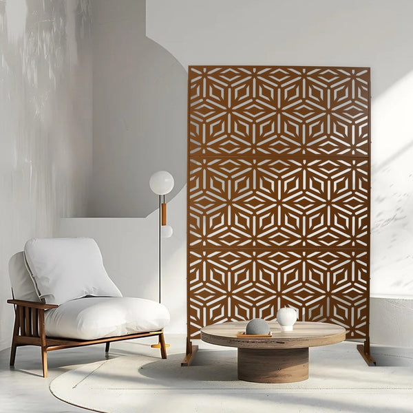 English Elm Outdoor Freestanding Metal Privacy Screen Laser Cut Panel for Patio Deck or Garden Brown W465P193267