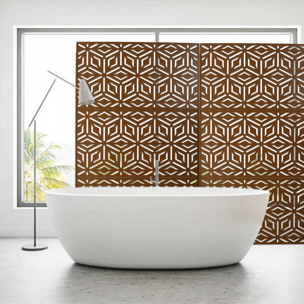 English Elm Outdoor Freestanding Metal Privacy Screen Laser Cut Panel for Patio Deck or Garden Brown W465P193267