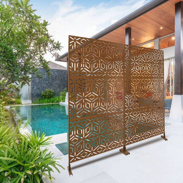 English Elm Outdoor Freestanding Metal Privacy Screen Laser Cut Panel for Patio Deck or Garden Brown W465P193267
