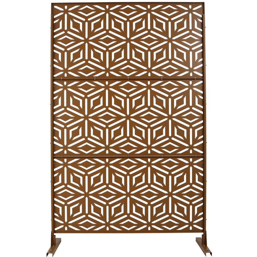 English Elm Outdoor Freestanding Metal Privacy Screen Laser Cut Panel for Patio Deck or Garden Brown W465P193267