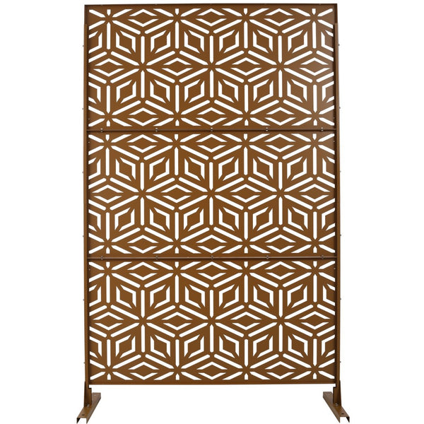 English Elm Outdoor Freestanding Metal Privacy Screen Laser Cut Panel for Patio Deck or Garden Brown W465P193267