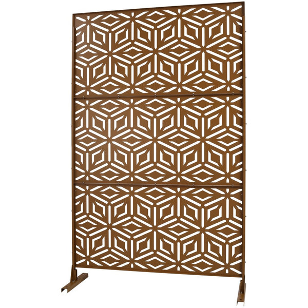 English Elm Outdoor Freestanding Metal Privacy Screen Laser Cut Panel for Patio Deck or Garden Brown W465P193267