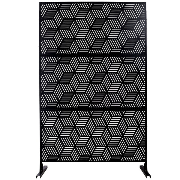 English Elm Outdoor Freestanding Metal Privacy Screen Lattice Panel for Patio Deck or Garden Black PS116 W465P193268