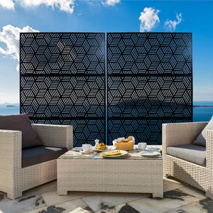 English Elm Outdoor Freestanding Metal Privacy Screen Lattice Panel for Patio Deck or Garden Black PS116 W465P193268