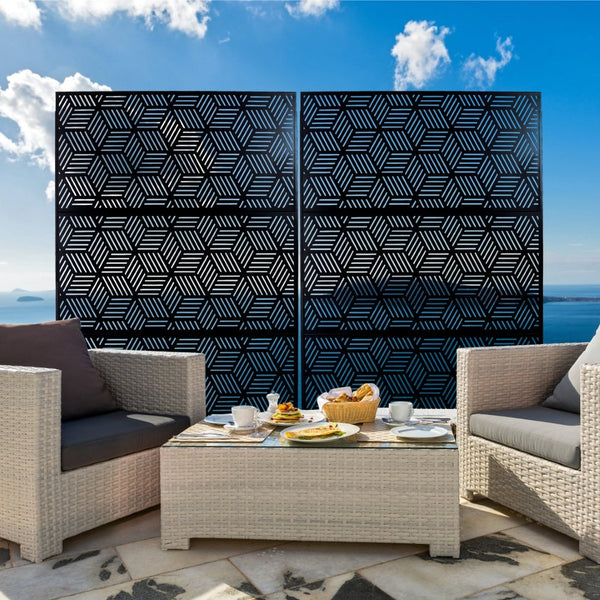 English Elm Outdoor Freestanding Metal Privacy Screen Lattice Panel for Patio Deck or Garden Black PS116 W465P193268