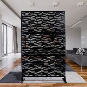 English Elm Outdoor Freestanding Metal Privacy Screen Lattice Panel for Patio Deck or Garden Black PS116 W465P193268
