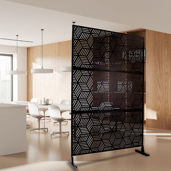 English Elm Outdoor Freestanding Metal Privacy Screen Lattice Panel for Patio Deck or Garden Black PS116 W465P193268
