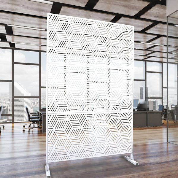 English Elm Outdoor Freestanding Metal Privacy Screen Lattice Panel for Patio Deck or Garden White PS116 W465P193269