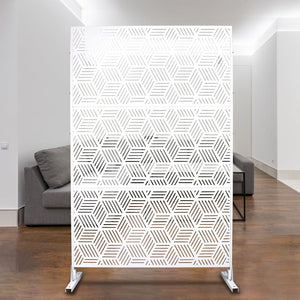English Elm Outdoor Freestanding Metal Privacy Screen Lattice Panel for Patio Deck or Garden White PS116 W465P193269