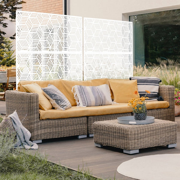 English Elm Outdoor Freestanding Metal Privacy Screen Lattice Panel for Patio Deck or Garden White PS116 W465P193269