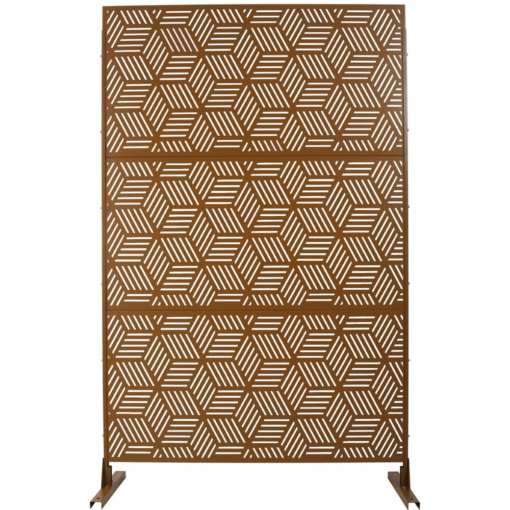 English Elm Outdoor Geometric Metal Privacy Screen Freestanding Sculptural Lattice Panel for Patio Brown W465P193272