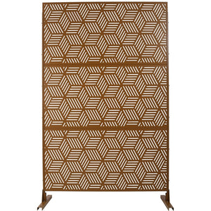 English Elm Outdoor Geometric Metal Privacy Screen Freestanding Sculptural Lattice Panel for Patio Brown W465P193272
