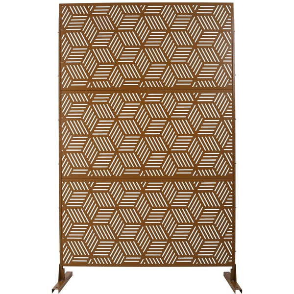 English Elm Outdoor Geometric Metal Privacy Screen Freestanding Sculptural Lattice Panel for Patio Brown W465P193272