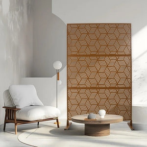 English Elm Outdoor Geometric Metal Privacy Screen Freestanding Sculptural Lattice Panel for Patio Brown W465P193272