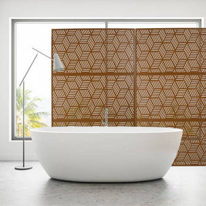 English Elm Outdoor Geometric Metal Privacy Screen Freestanding Sculptural Lattice Panel for Patio Brown W465P193272