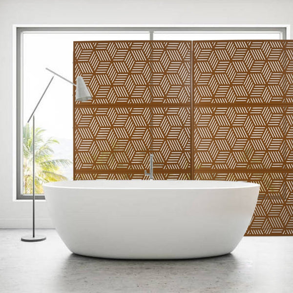 English Elm Outdoor Geometric Metal Privacy Screen Freestanding Sculptural Lattice Panel for Patio Brown W465P193272