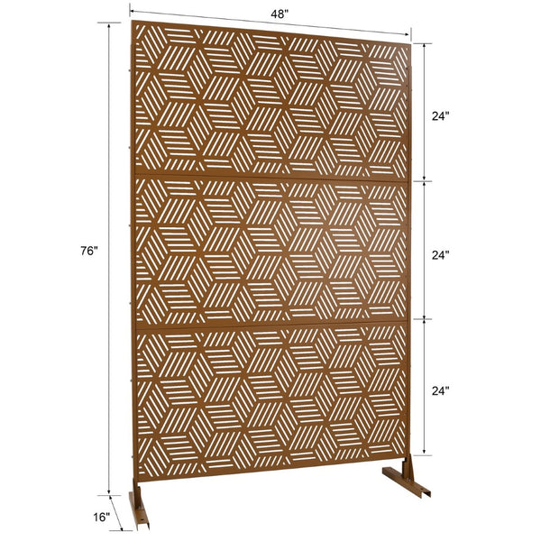 English Elm Outdoor Geometric Metal Privacy Screen Freestanding Sculptural Lattice Panel for Patio Brown W465P193272