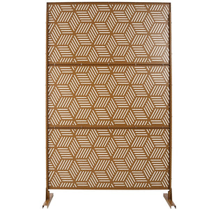 English Elm Outdoor Geometric Metal Privacy Screen Freestanding Sculptural Lattice Panel for Patio Brown W465P193272