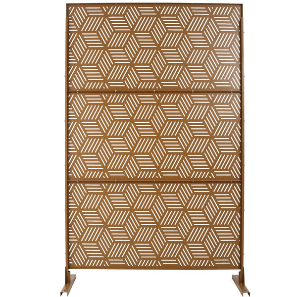 English Elm Outdoor Geometric Metal Privacy Screen Freestanding Sculptural Lattice Panel for Patio Brown W465P193272