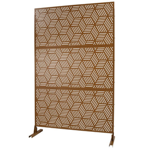 English Elm Outdoor Geometric Metal Privacy Screen Freestanding Sculptural Lattice Panel for Patio Brown W465P193272