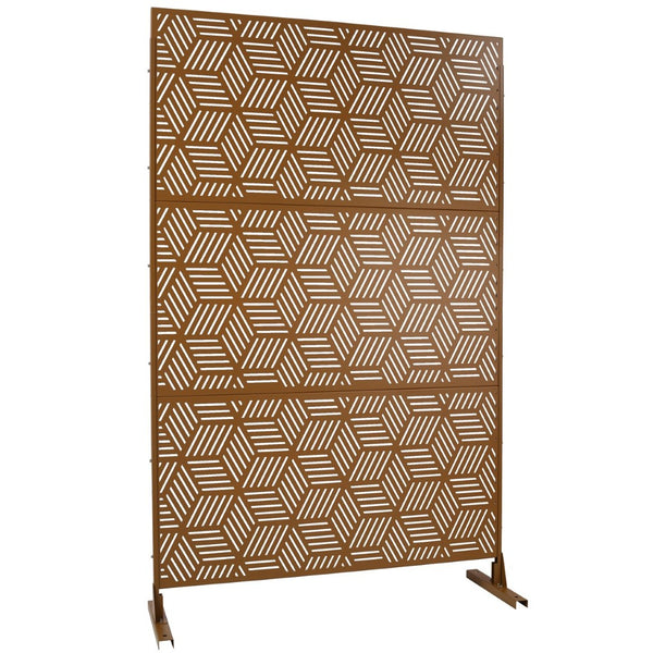 English Elm Outdoor Geometric Metal Privacy Screen Freestanding Sculptural Lattice Panel for Patio Brown W465P193272