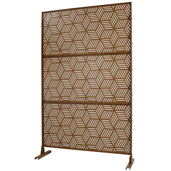 English Elm Outdoor Geometric Metal Privacy Screen Freestanding Sculptural Lattice Panel for Patio Brown W465P193272