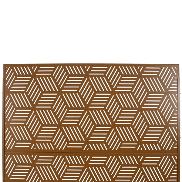English Elm Outdoor Geometric Metal Privacy Screen Freestanding Sculptural Lattice Panel for Patio Brown W465P193272